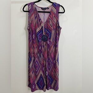 Nina Leonard XL Vibrant Pink Purple dress short sleeve geometric retro party